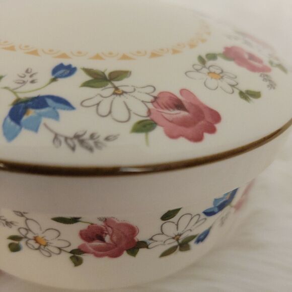 Vtg Hankook Powder Jar Trinket Jewelry Box Lid Multi Color Floral Flowers Korea - Picture 11 of 12